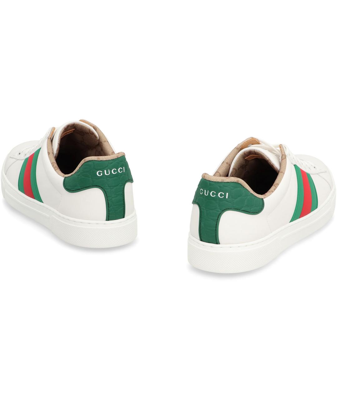 GUCCI Белые кожаные низкие кроссовки / кеды, фото 3