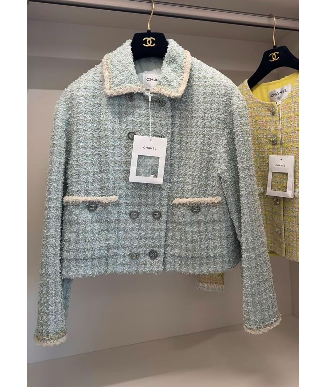 CHANEL Голубой твидовый жакет/пиджак, фото 5
