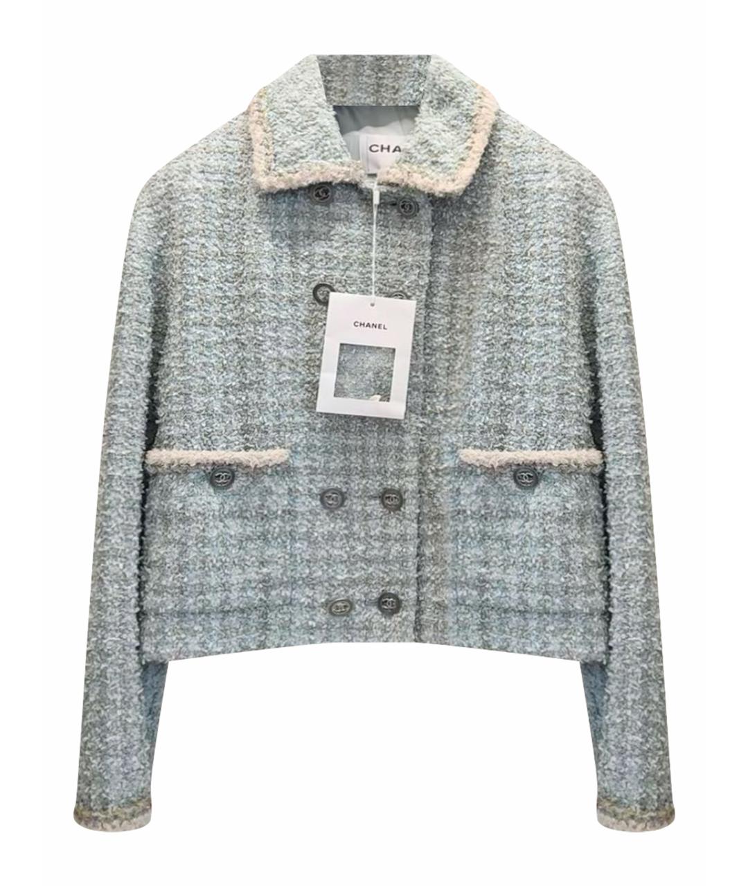 CHANEL Голубой твидовый жакет/пиджак, фото 1
