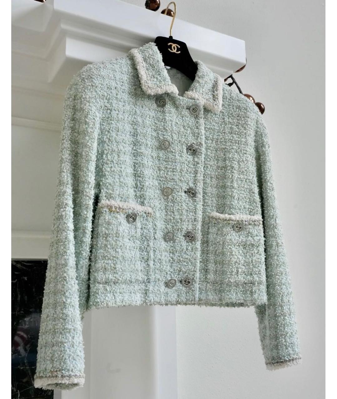 CHANEL Голубой твидовый жакет/пиджак, фото 2