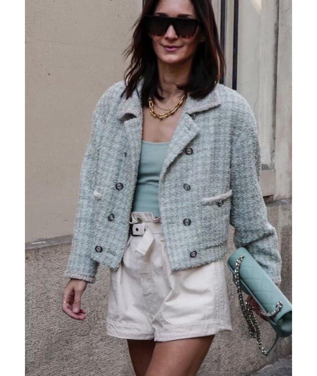 CHANEL Голубой твидовый жакет/пиджак, фото 4