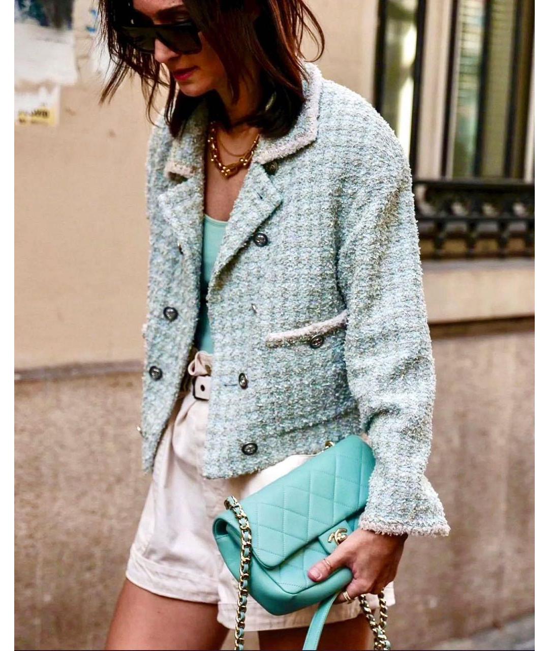 CHANEL Голубой твидовый жакет/пиджак, фото 3