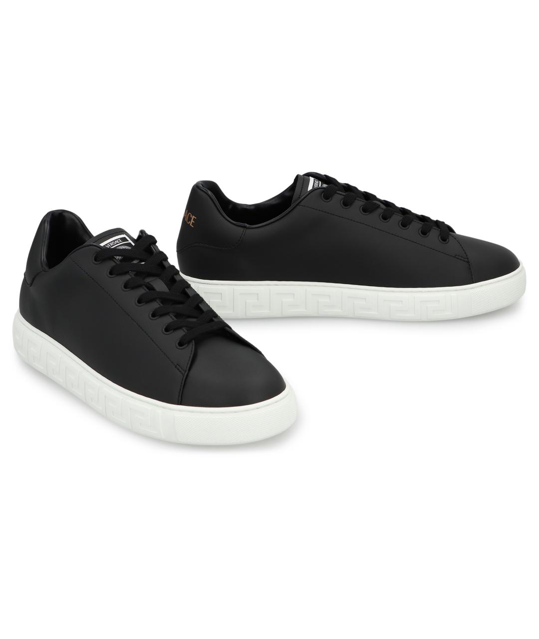 VERSACE Черные низкие кроссовки / кеды из искусственной кожи, фото 3