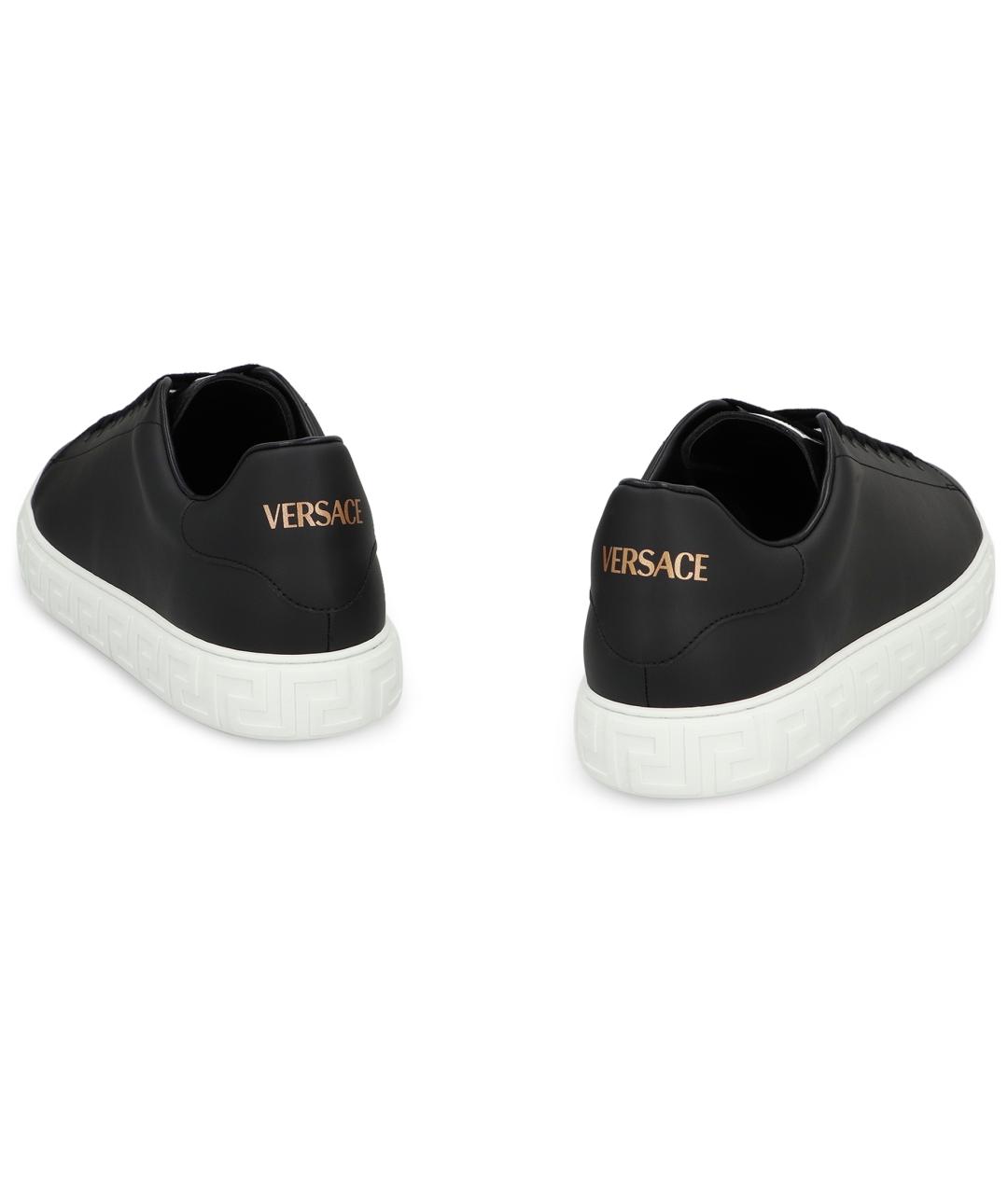 VERSACE Черные низкие кроссовки / кеды из искусственной кожи, фото 4