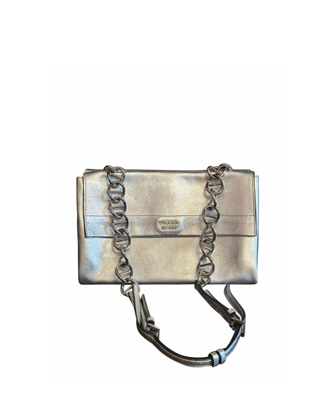 PRADA Серебряная кожаная сумка через плечо, фото 9