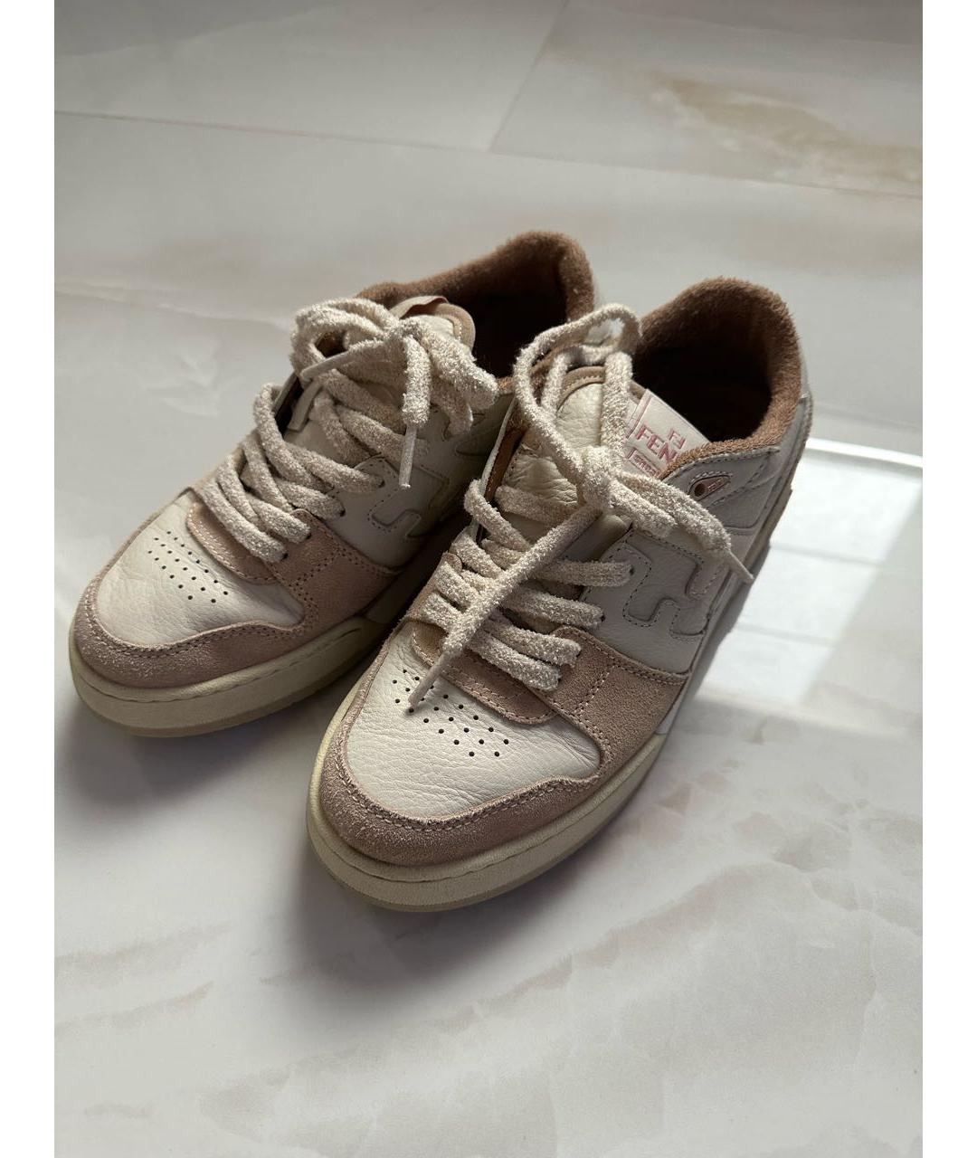 FENDI Бежевые кожаные кеды, фото 3