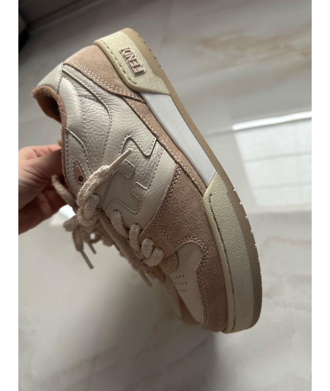 FENDI Бежевые кожаные кеды, фото 9