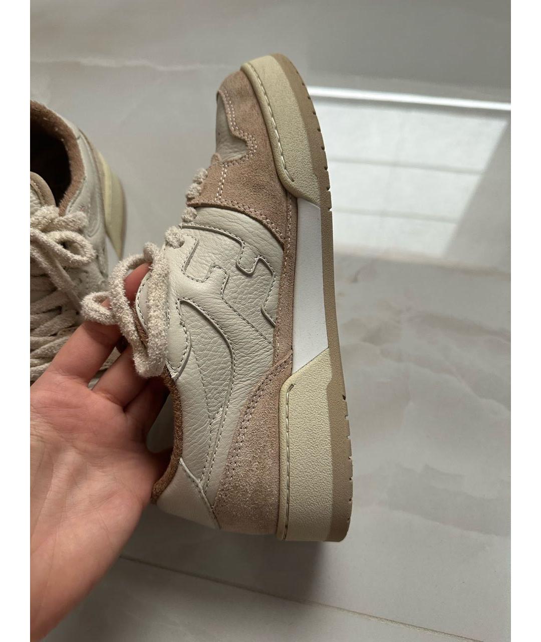 FENDI Бежевые кожаные кеды, фото 7