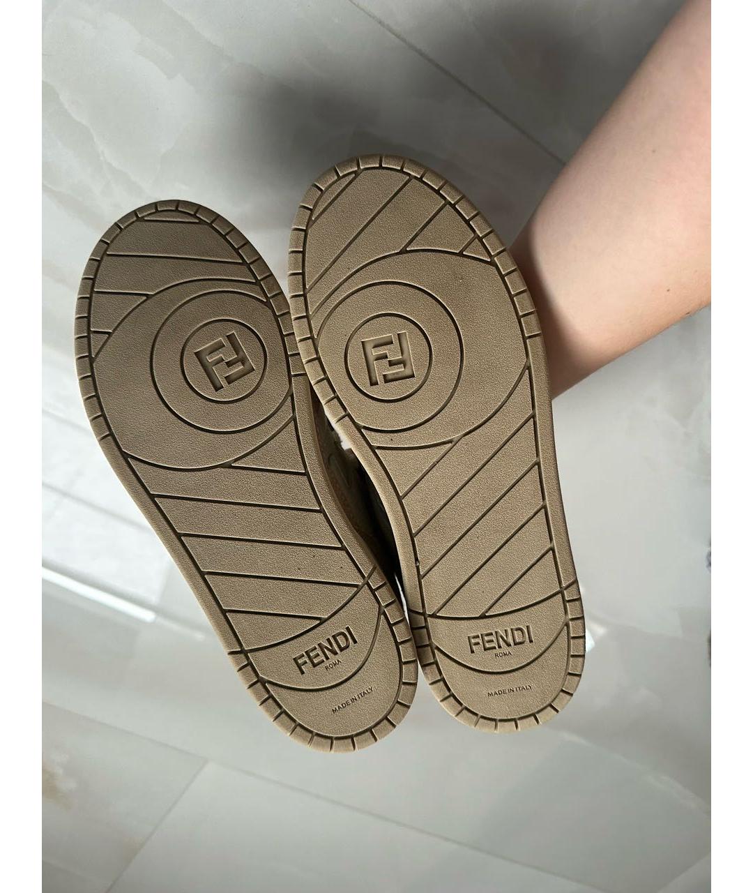 FENDI Бежевые кожаные кеды, фото 5