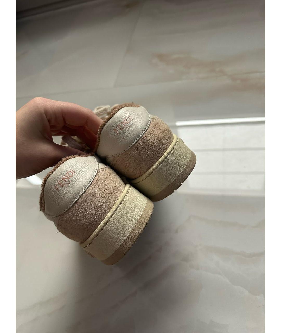 FENDI Бежевые кожаные кеды, фото 4