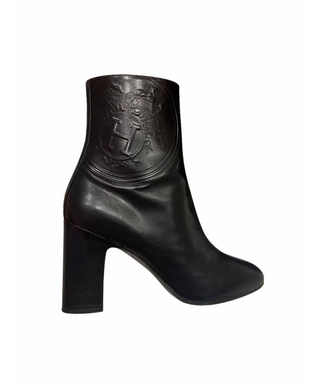 HERMES Черные кожаные ботильоны, фото 1