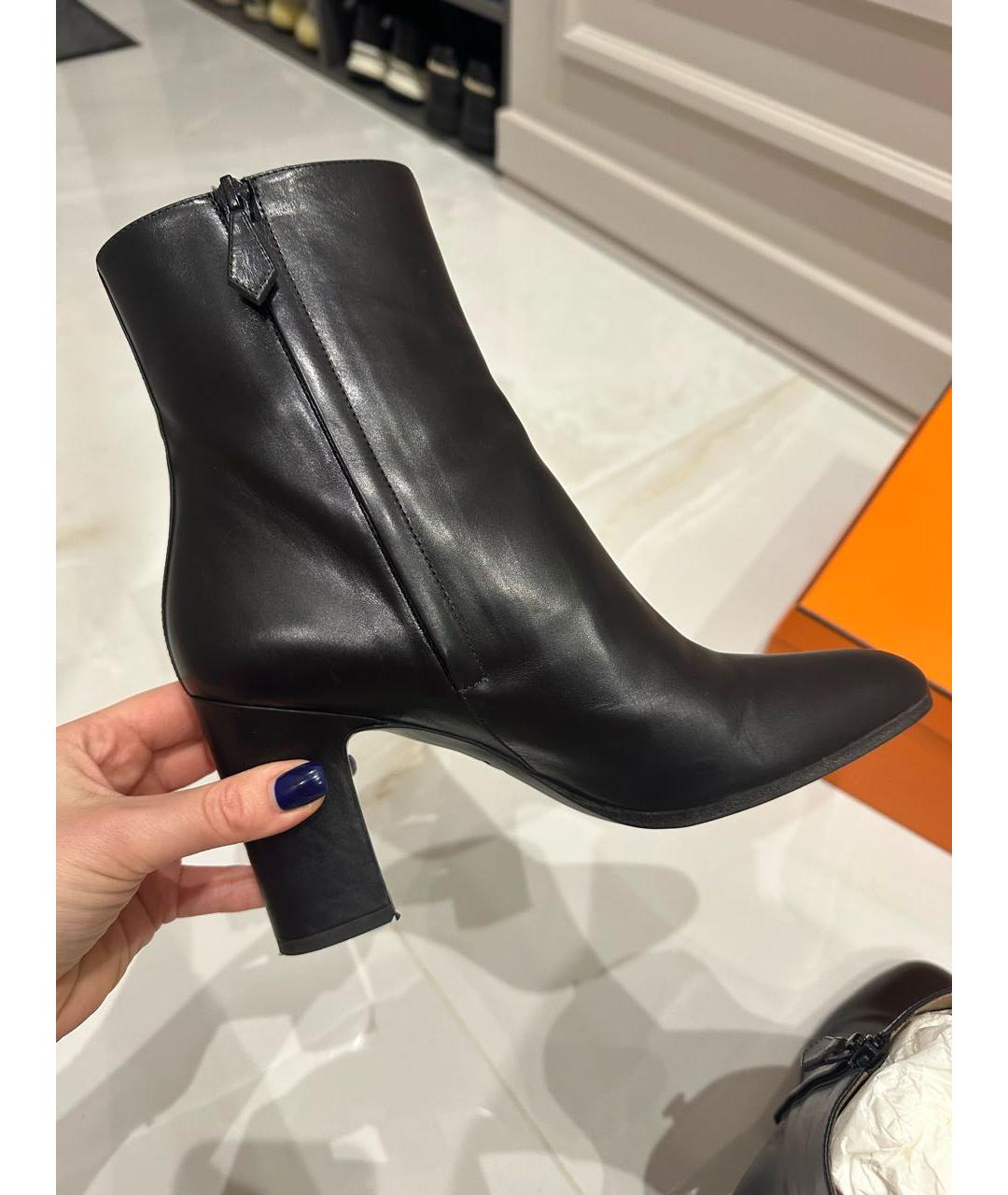 HERMES Черные кожаные ботильоны, фото 3