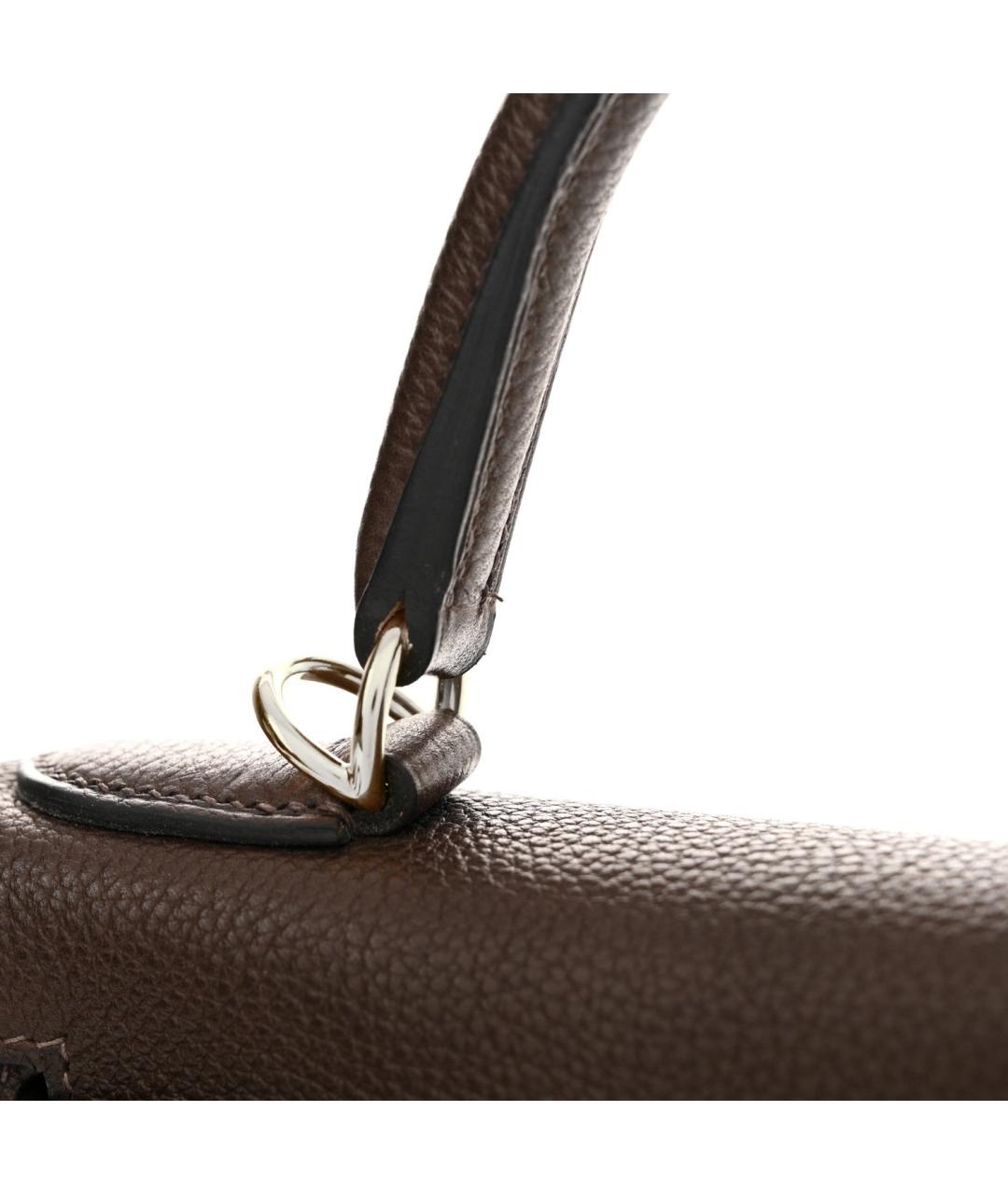 HERMES Коричневая кожаная сумка с короткими ручками, фото 5