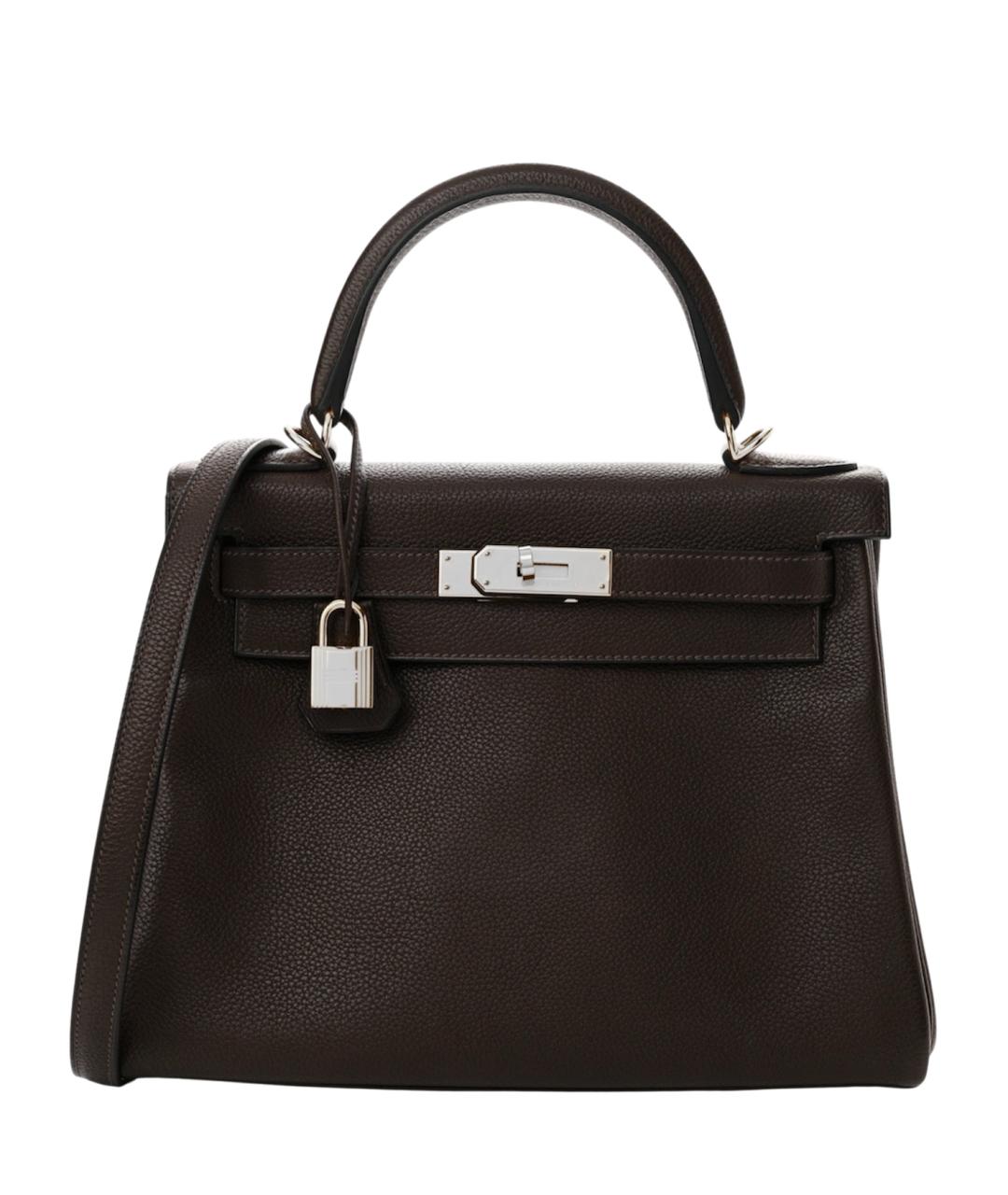 HERMES Коричневая кожаная сумка с короткими ручками, фото 1