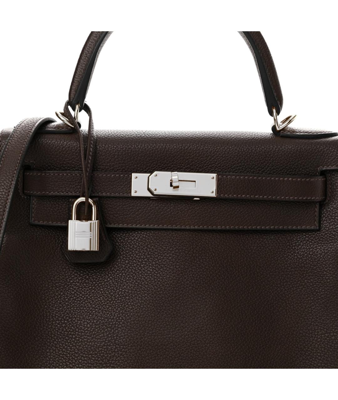 HERMES Коричневая кожаная сумка с короткими ручками, фото 3