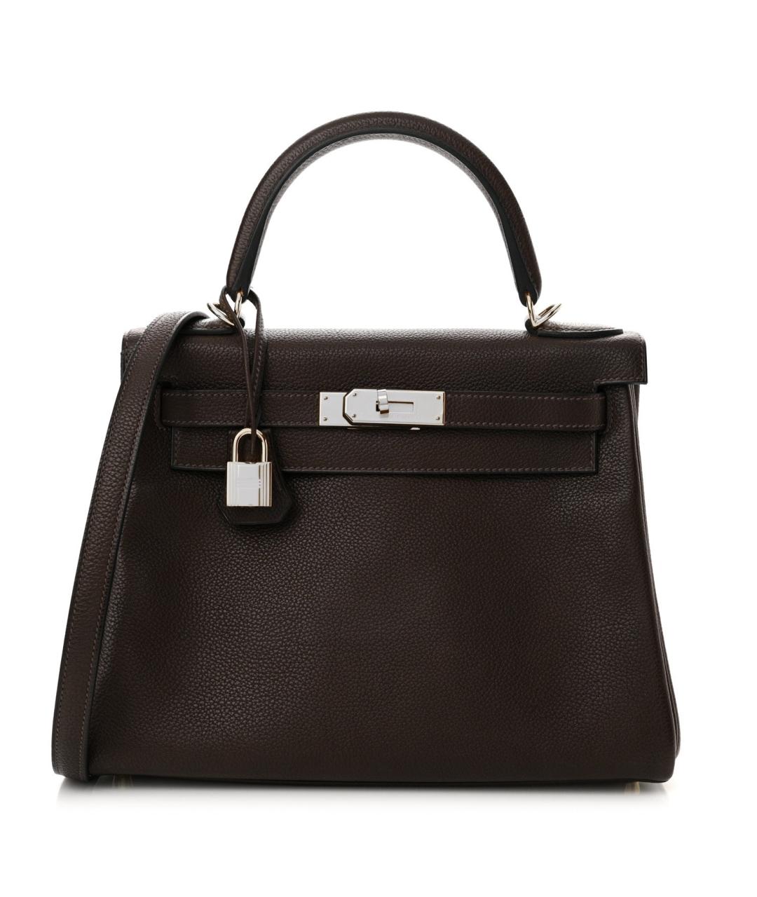 HERMES Коричневая кожаная сумка с короткими ручками, фото 2