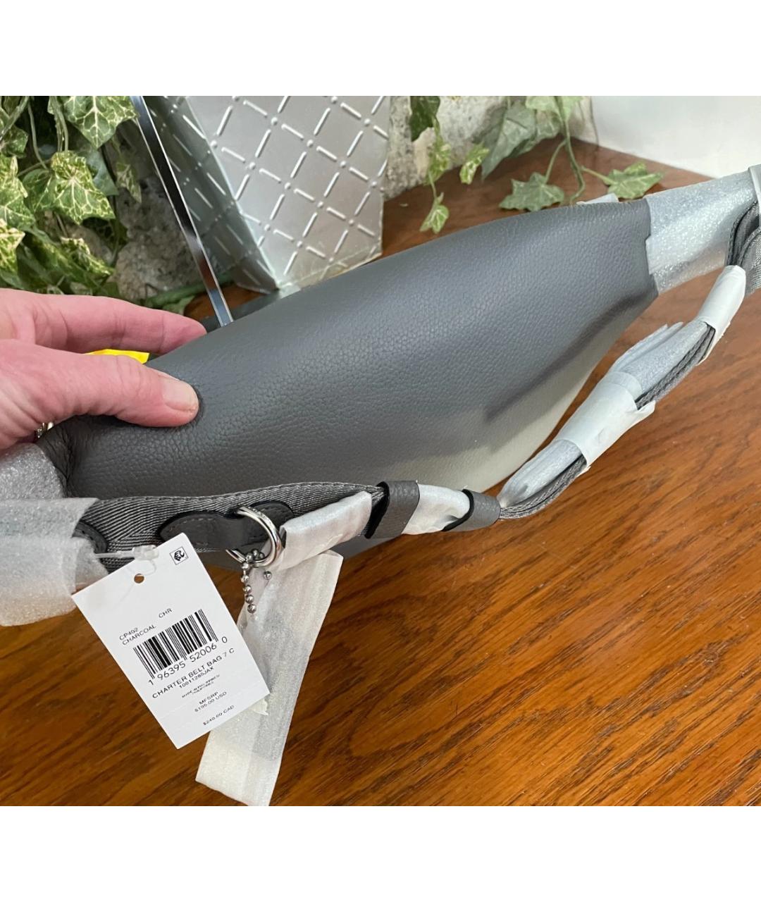 COACH Серая кожаная поясная сумка, фото 7