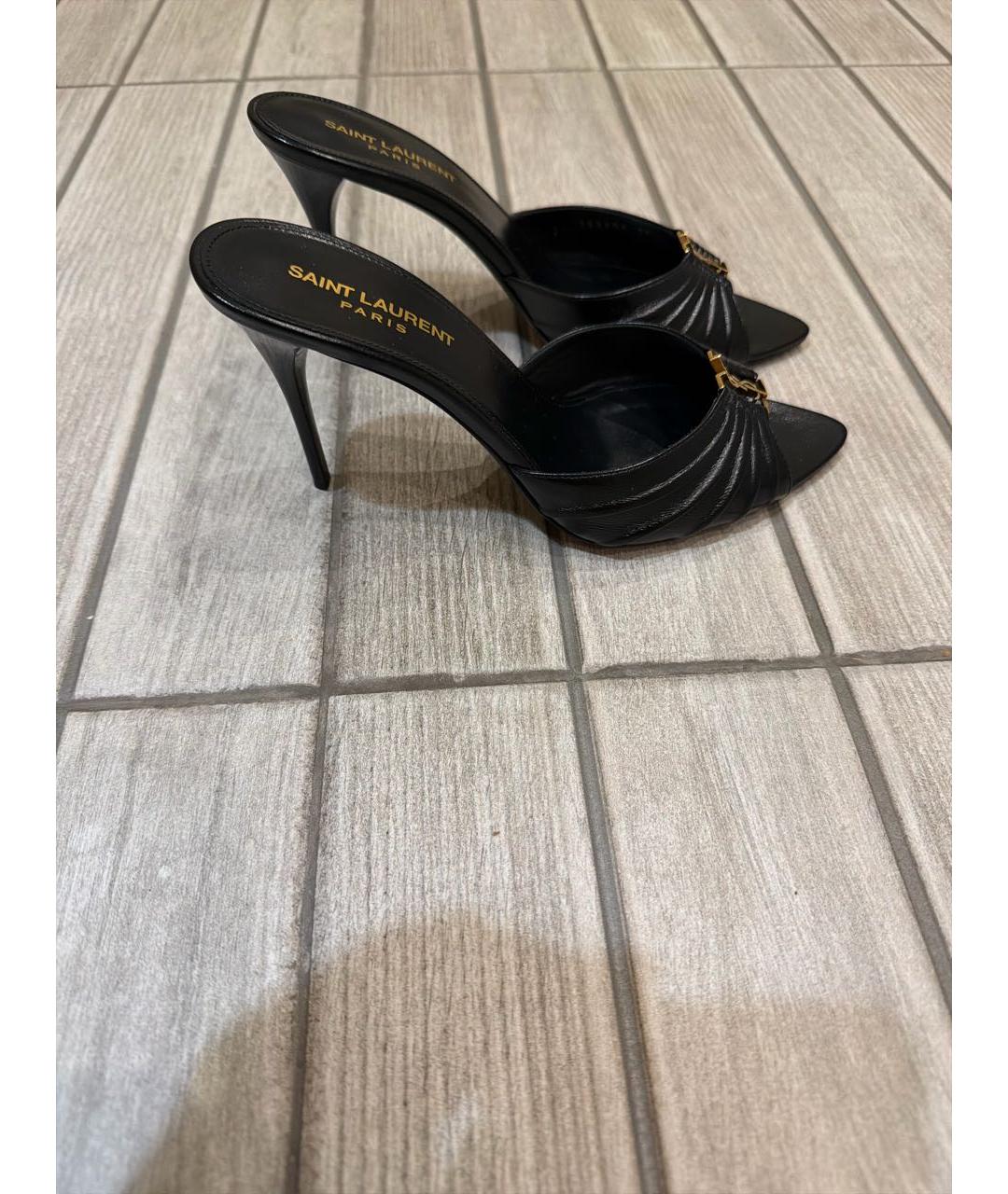 SAINT LAURENT Черные кожаные мюли, фото 3