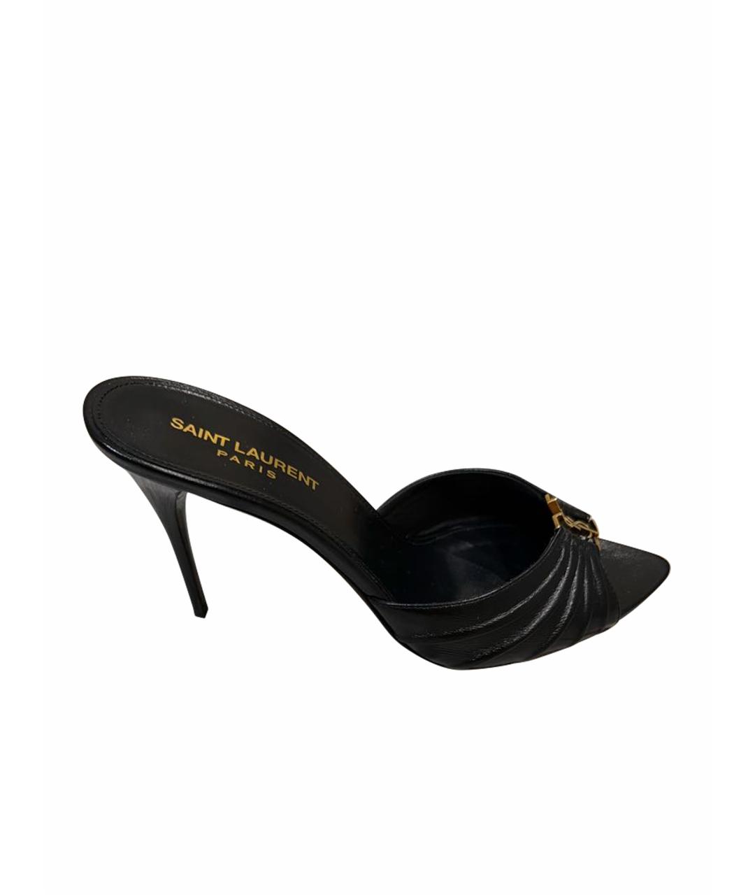 SAINT LAURENT Черные кожаные мюли, фото 1
