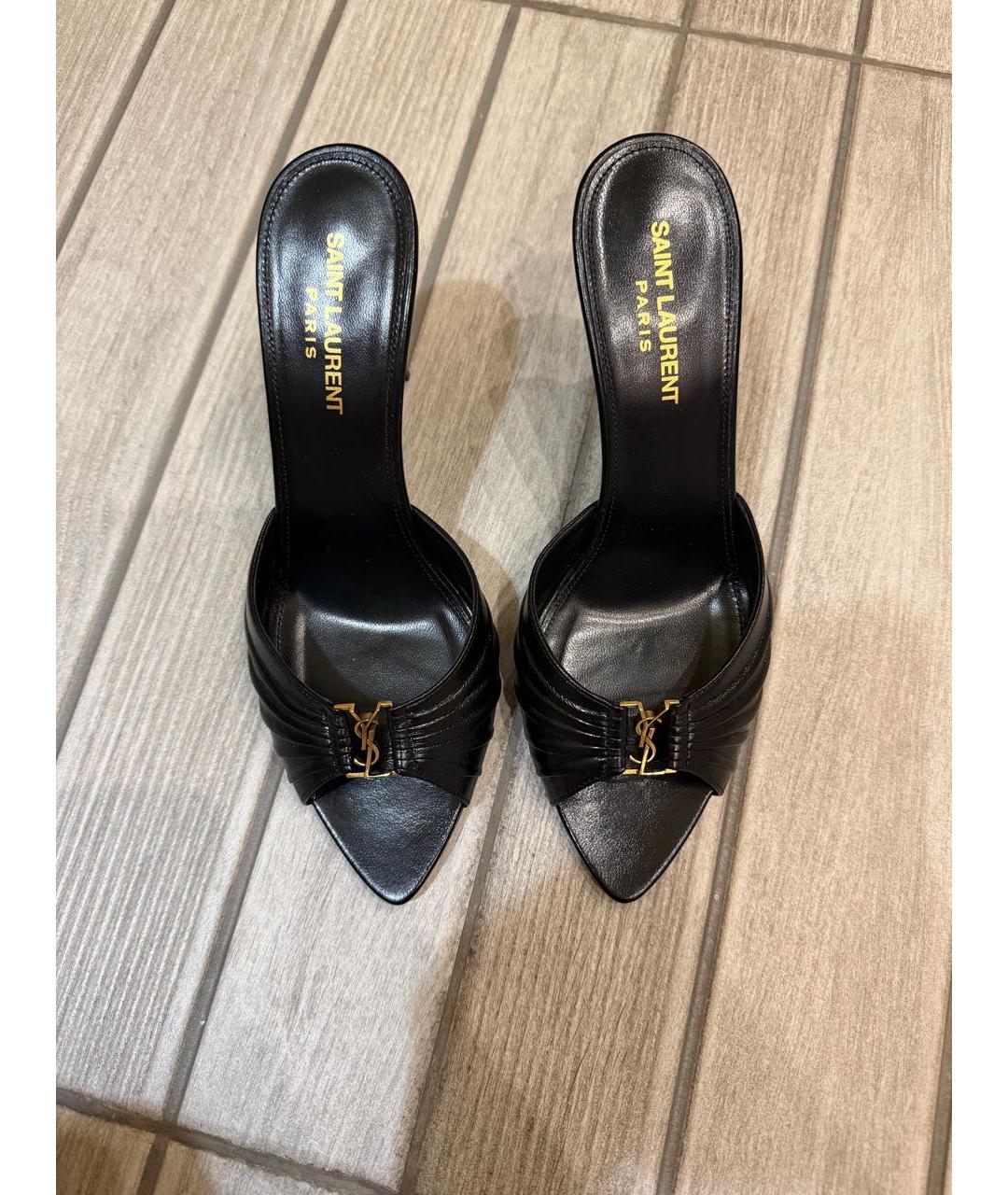 SAINT LAURENT Черные кожаные мюли, фото 2