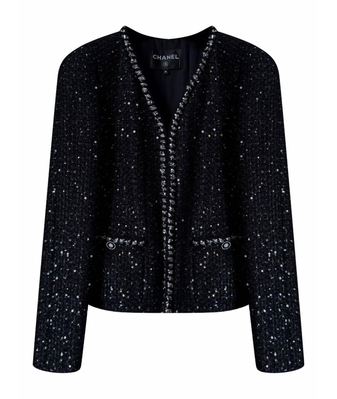 CHANEL Черный твидовый жакет/пиджак, фото 1
