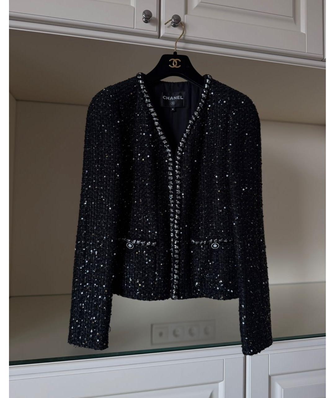 CHANEL Черный твидовый жакет/пиджак, фото 5