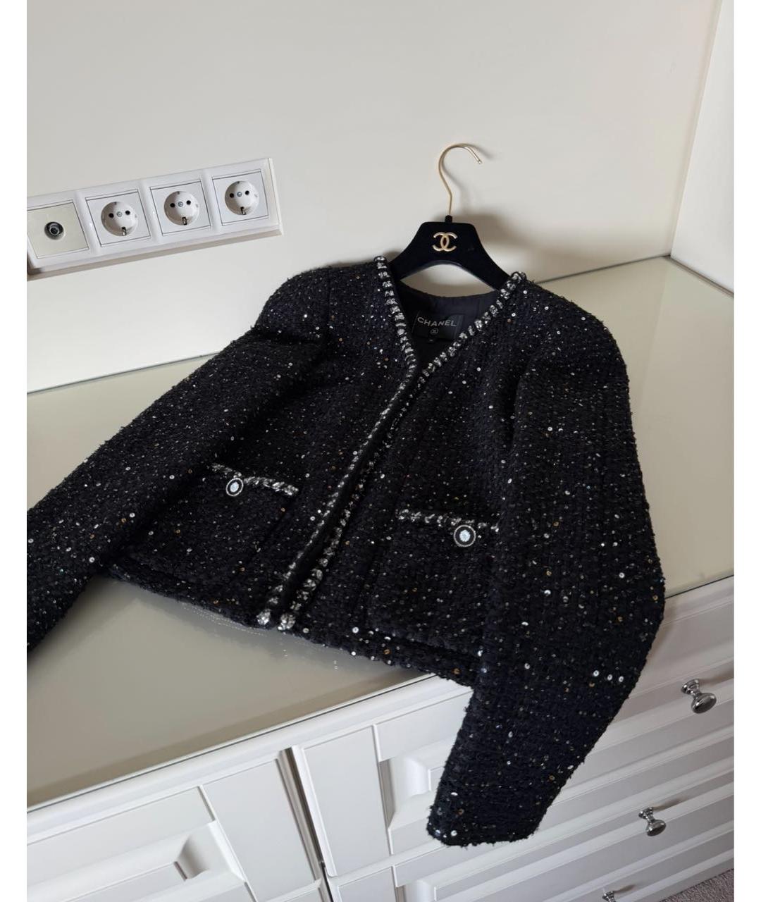 CHANEL Черный твидовый жакет/пиджак, фото 3