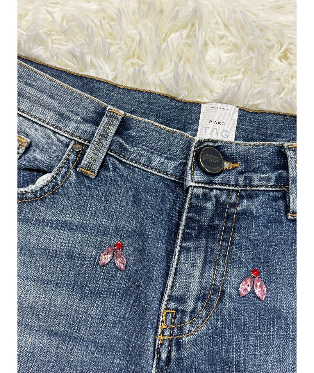 PINKO Голубые хлопковые прямые джинсы, фото 3