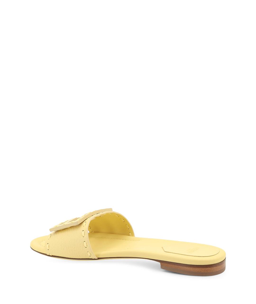FENDI Желтые кожаные шлепанцы, фото 3