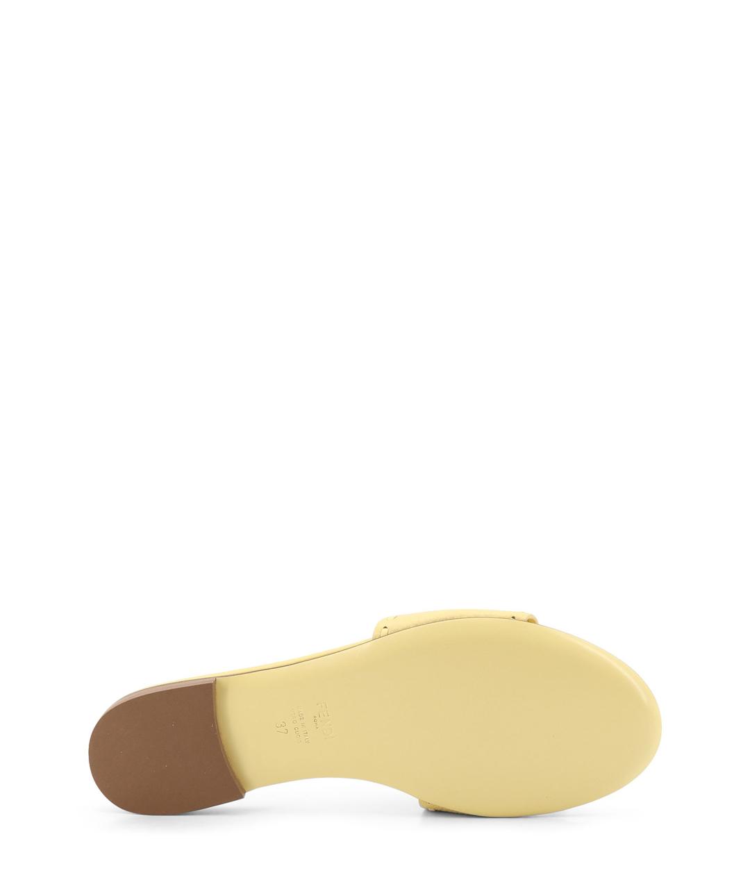 FENDI Желтые кожаные шлепанцы, фото 4