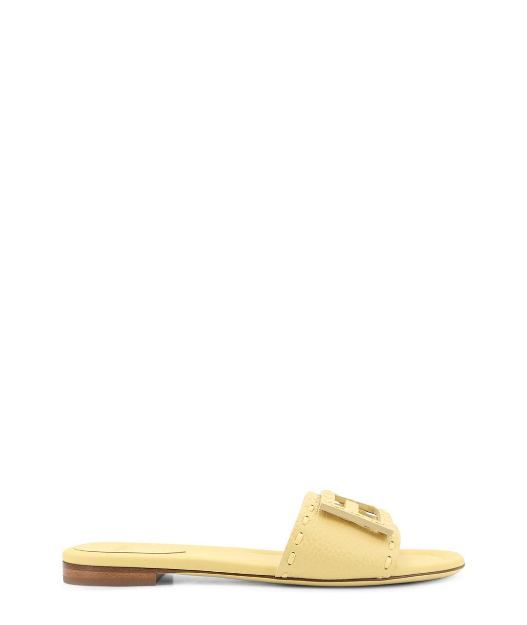 FENDI Желтые кожаные шлепанцы, фото 1