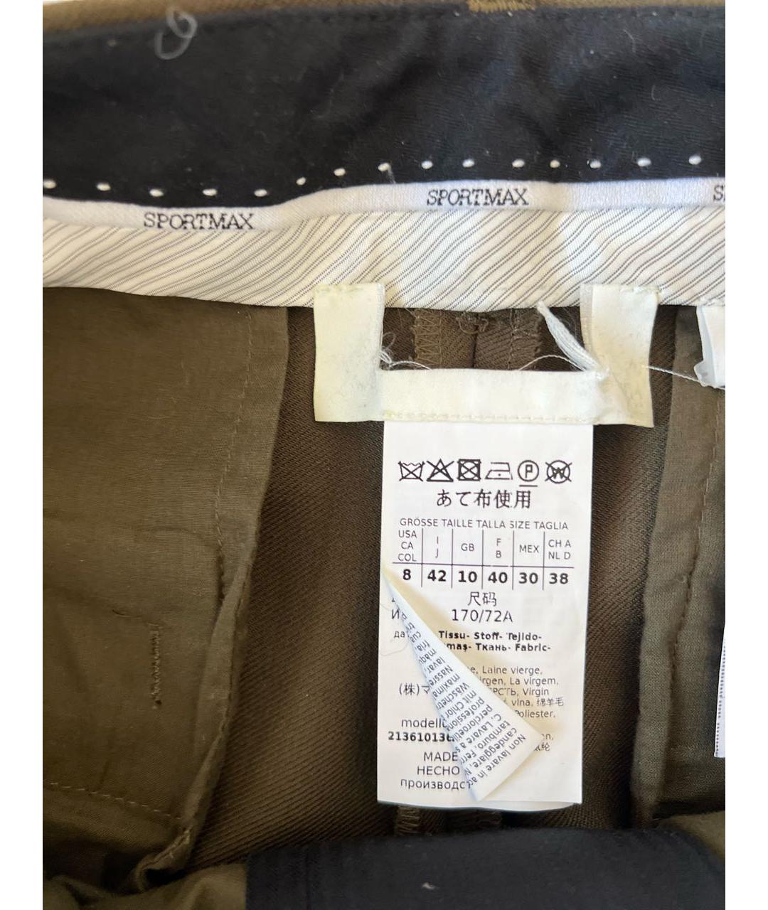 SPORTMAX Хаки шерстяные брюки узкие, фото 6