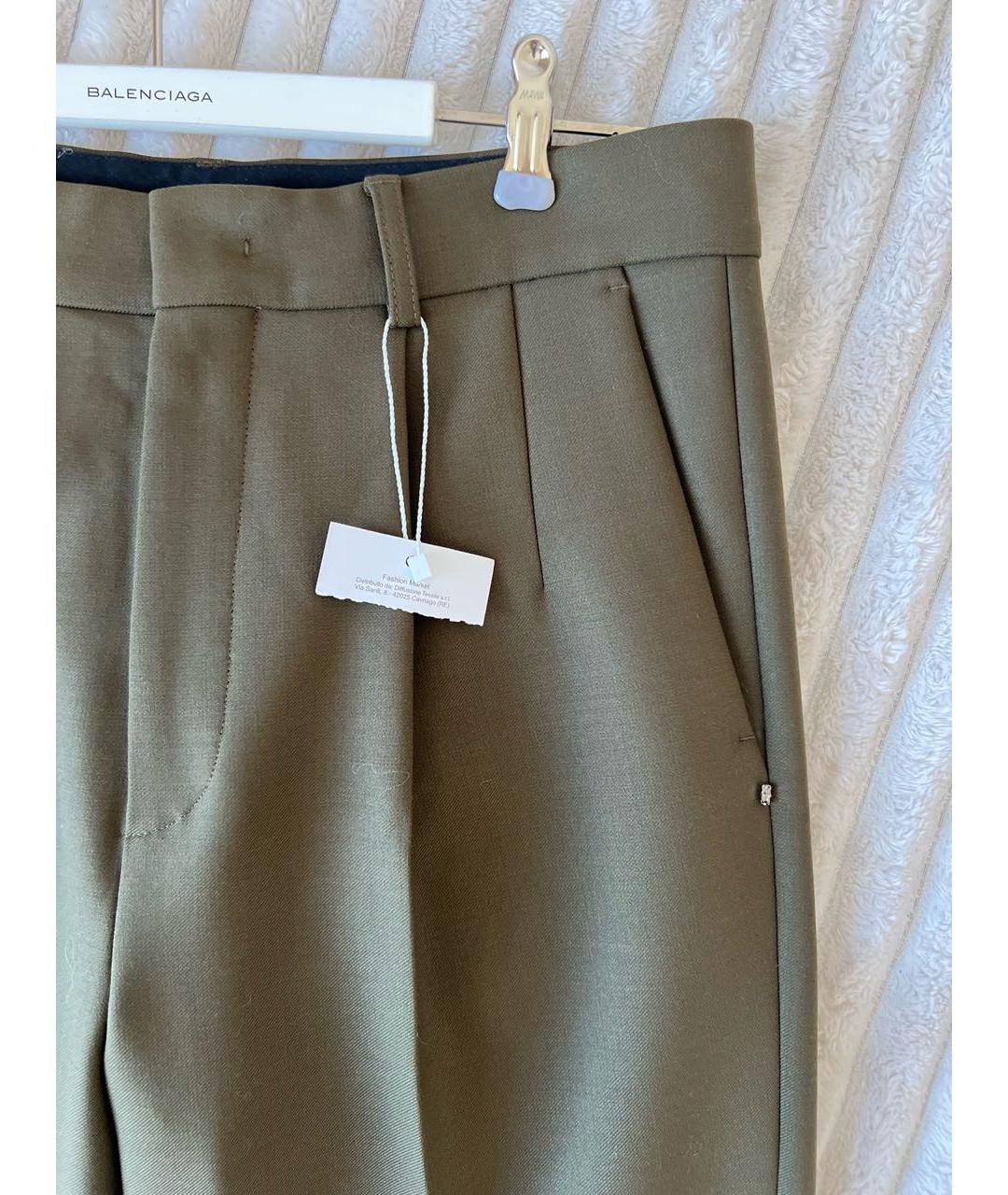 SPORTMAX Хаки шерстяные брюки узкие, фото 5