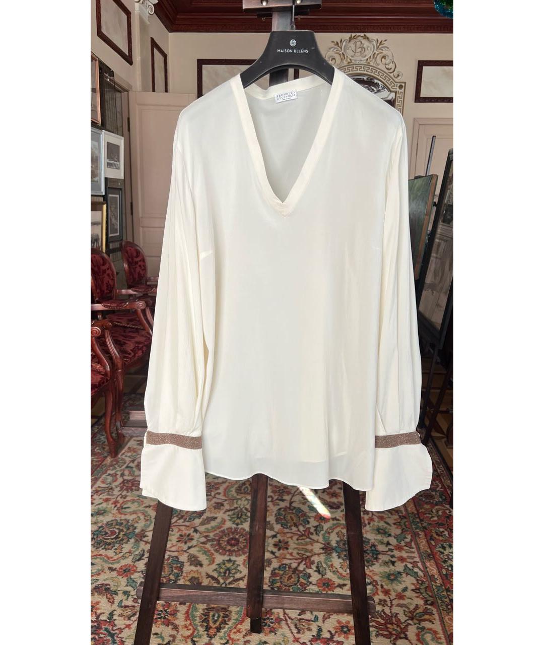 BRUNELLO CUCINELLI Белая шелковая блузы, фото 9