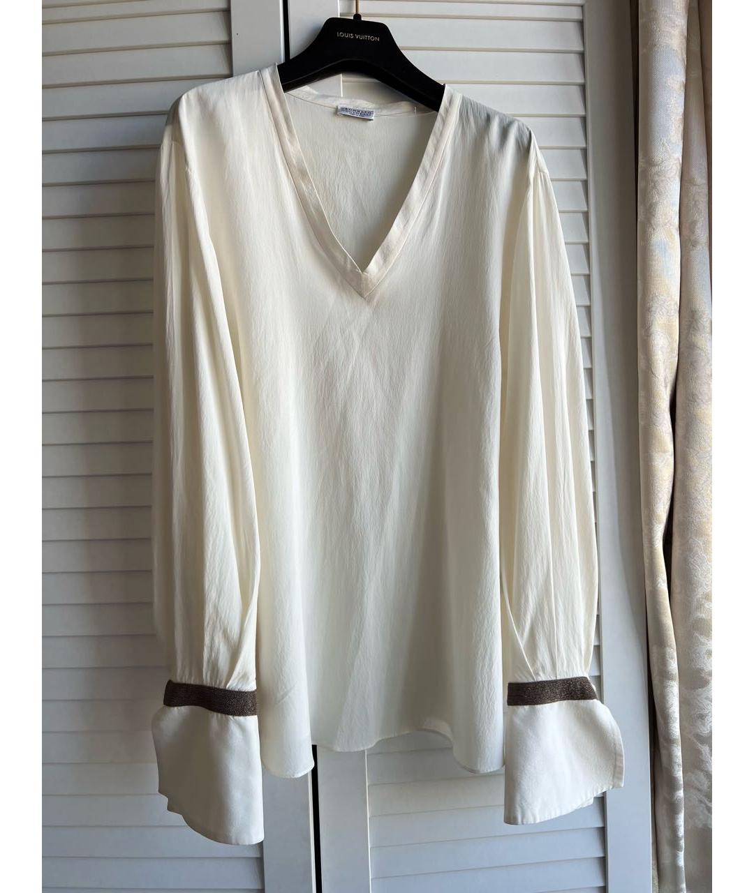 BRUNELLO CUCINELLI Белая шелковая блузы, фото 8