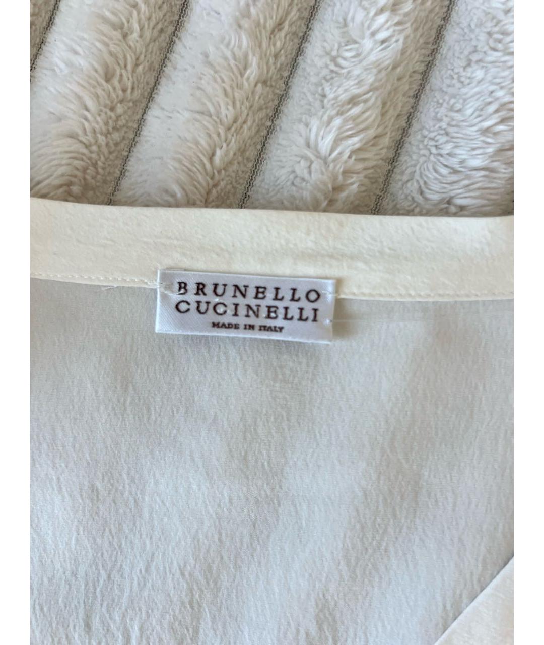 BRUNELLO CUCINELLI Белая шелковая блузы, фото 7