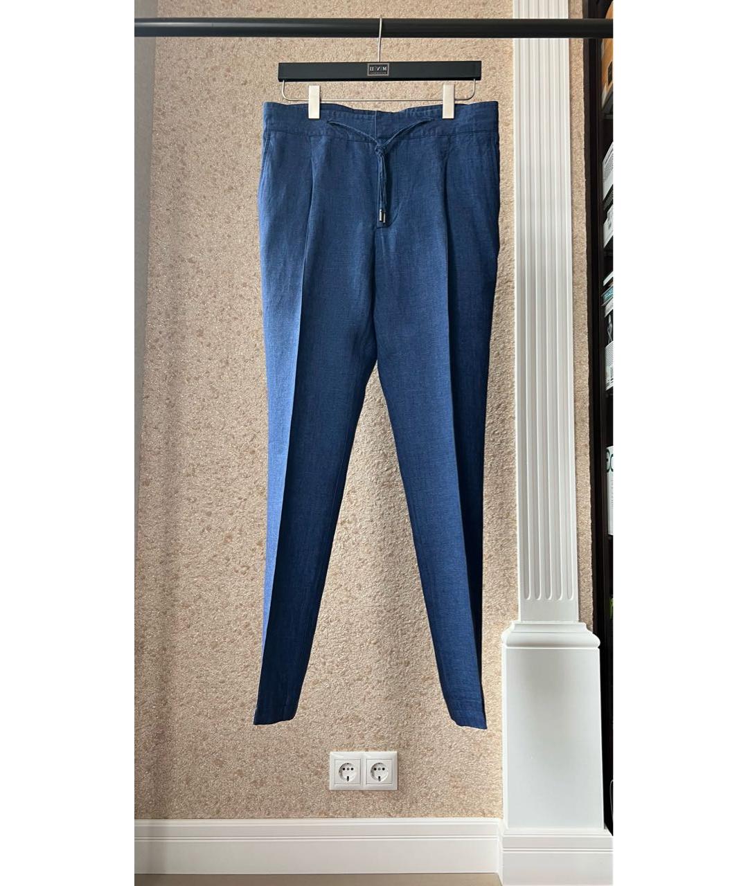 ISAIA Синие льняные повседневные брюки, фото 5