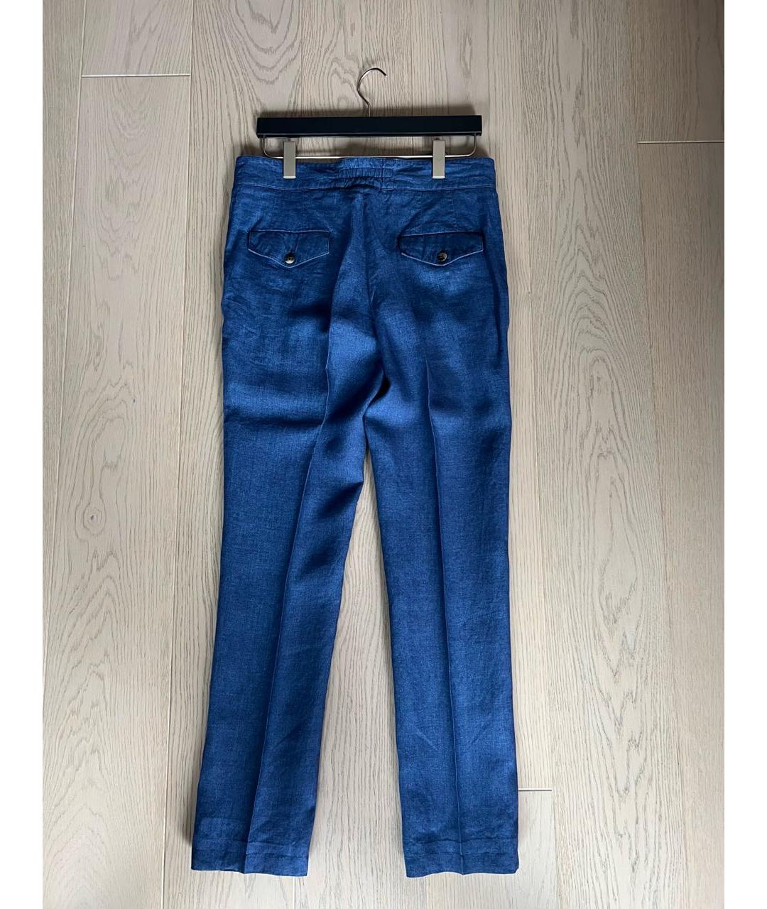 ISAIA Синие льняные повседневные брюки, фото 8