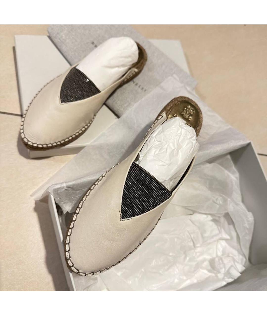 BRUNELLO CUCINELLI Бежевые кожаные мюли, фото 3