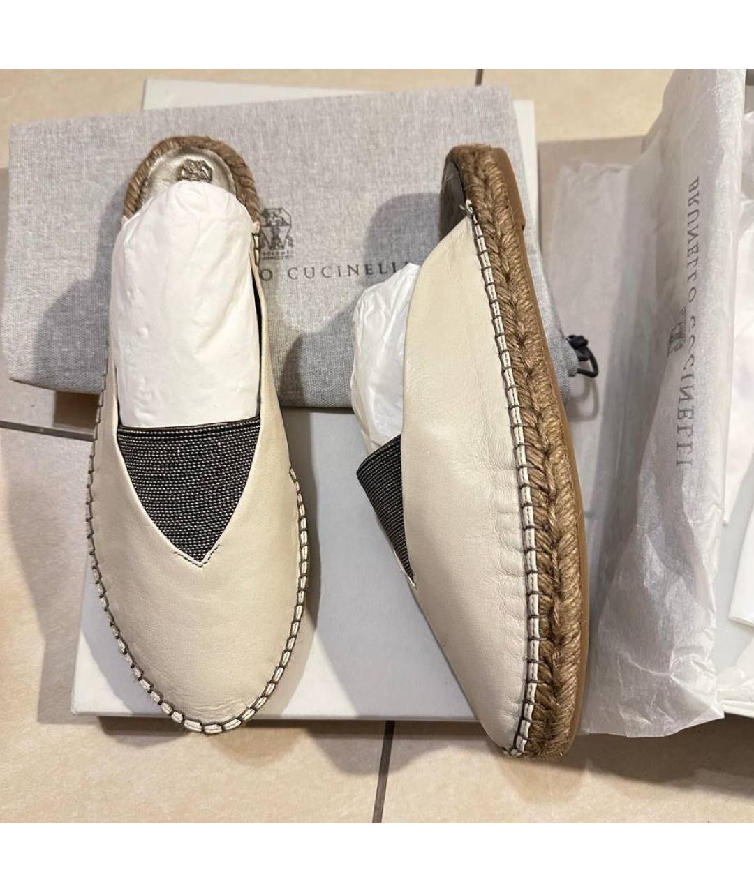 BRUNELLO CUCINELLI Бежевые кожаные мюли, фото 5