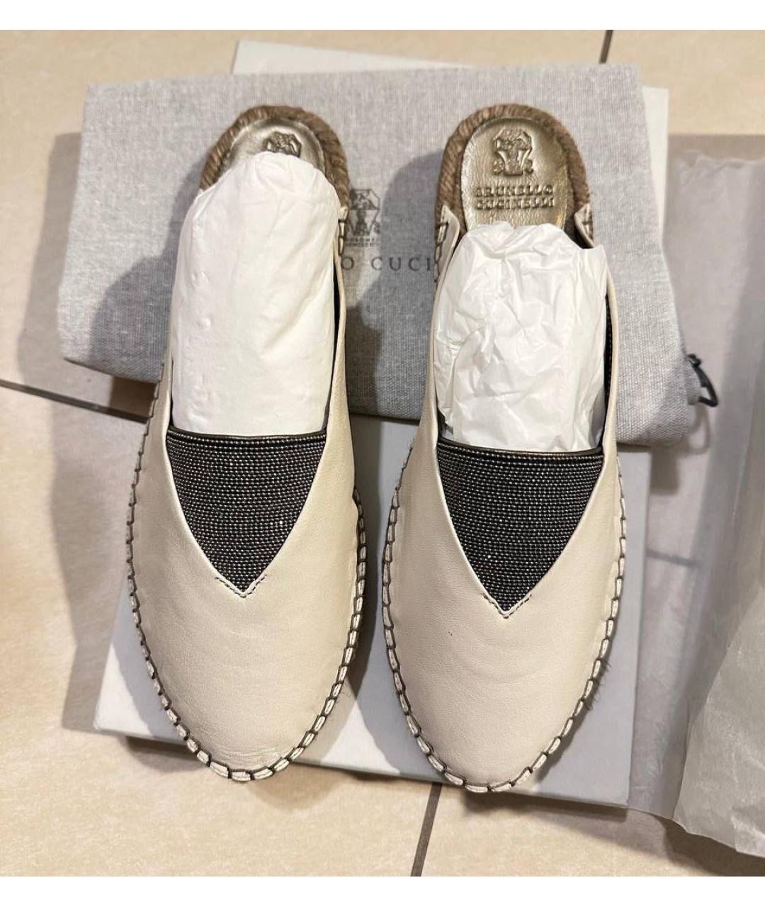 BRUNELLO CUCINELLI Бежевые кожаные мюли, фото 2