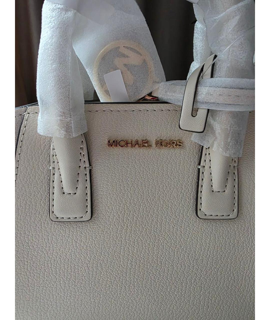 MICHAEL KORS Бежевая кожаная сумка с короткими ручками, фото 7