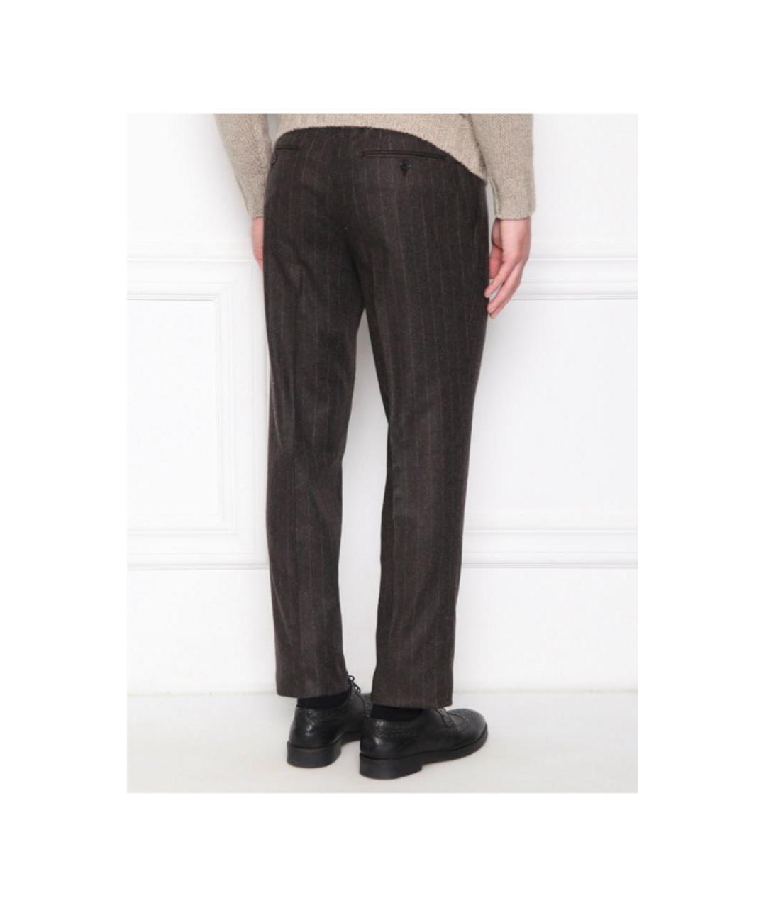 LARDINI Коричневые шерстяные повседневные брюки, фото 4
