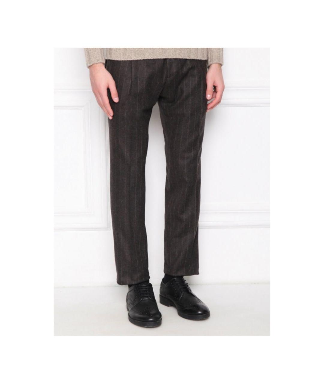 LARDINI Коричневые шерстяные повседневные брюки, фото 3