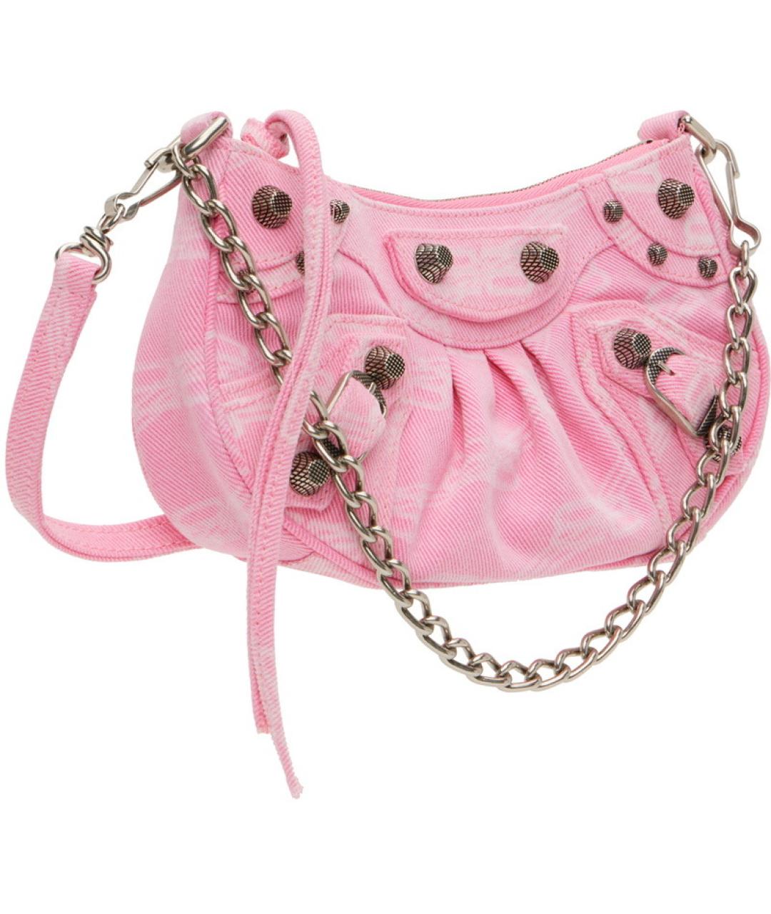 BALENCIAGA Розовая деним сумка с короткими ручками, фото 3