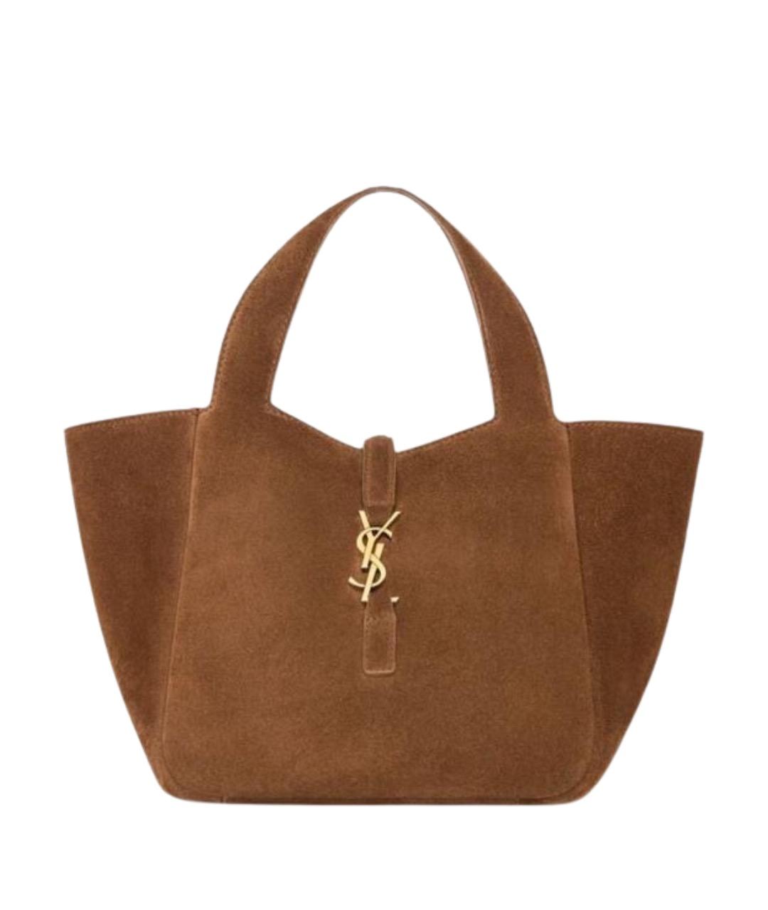 SAINT LAURENT Коричневая замшевая сумка с короткими ручками, фото 1