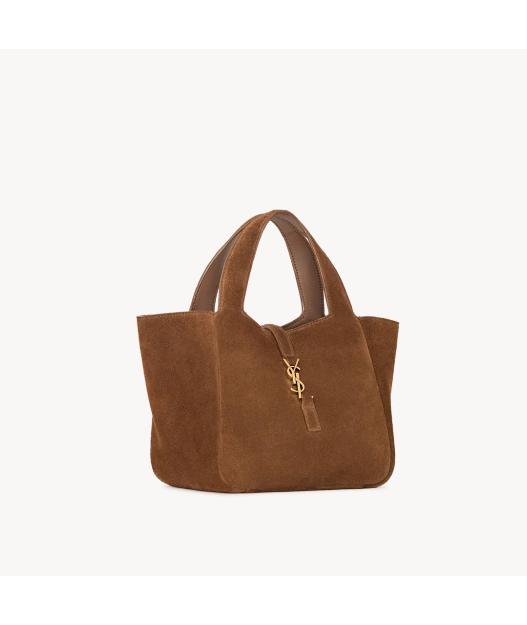 SAINT LAURENT Коричневая замшевая сумка с короткими ручками, фото 3