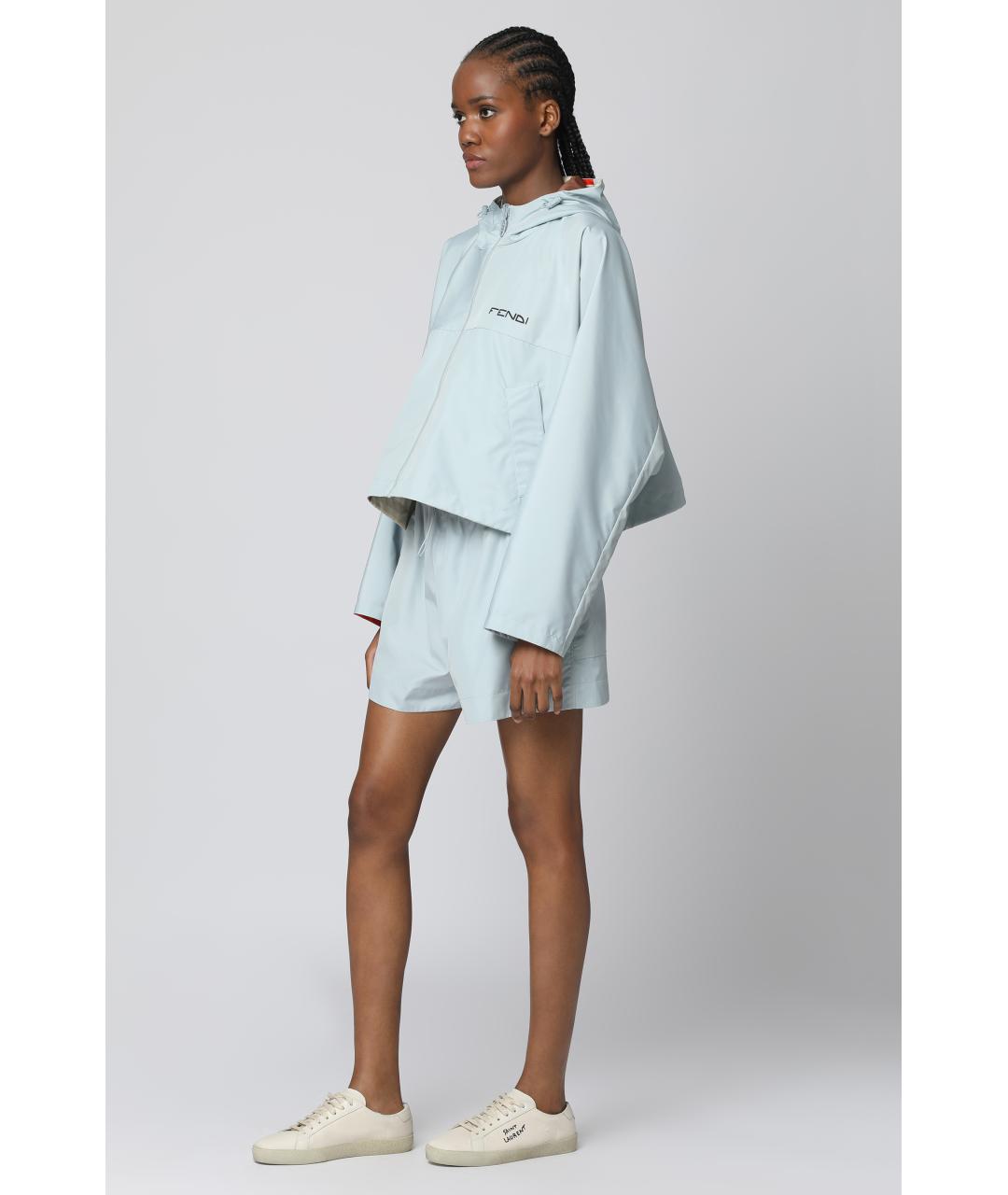 FENDI Голубые полиэстеровые шорты, фото 3