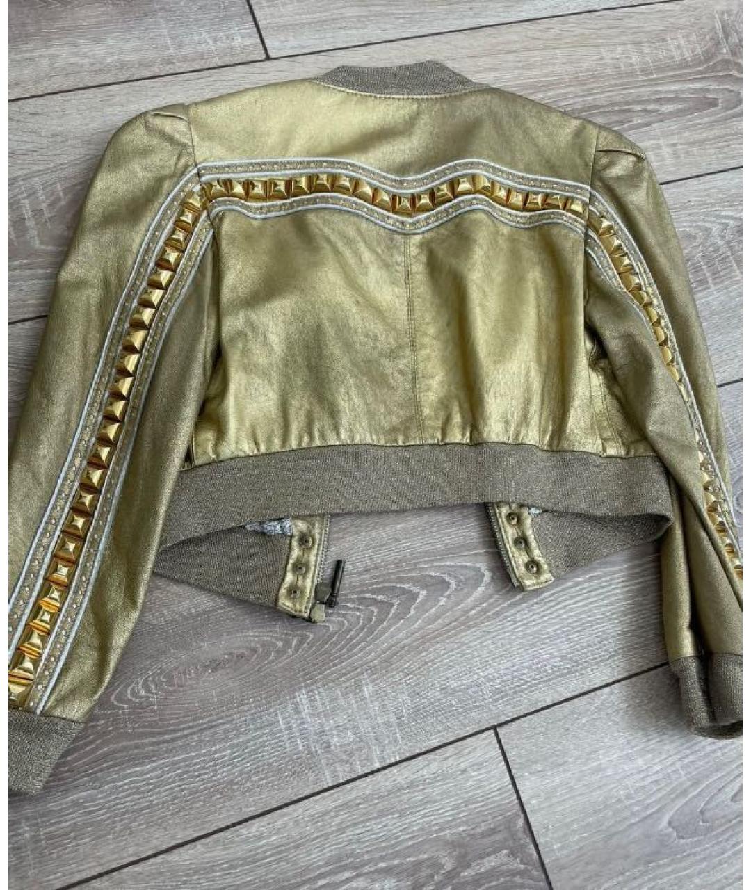 JUST CAVALLI Золотая кожаная куртка, фото 3