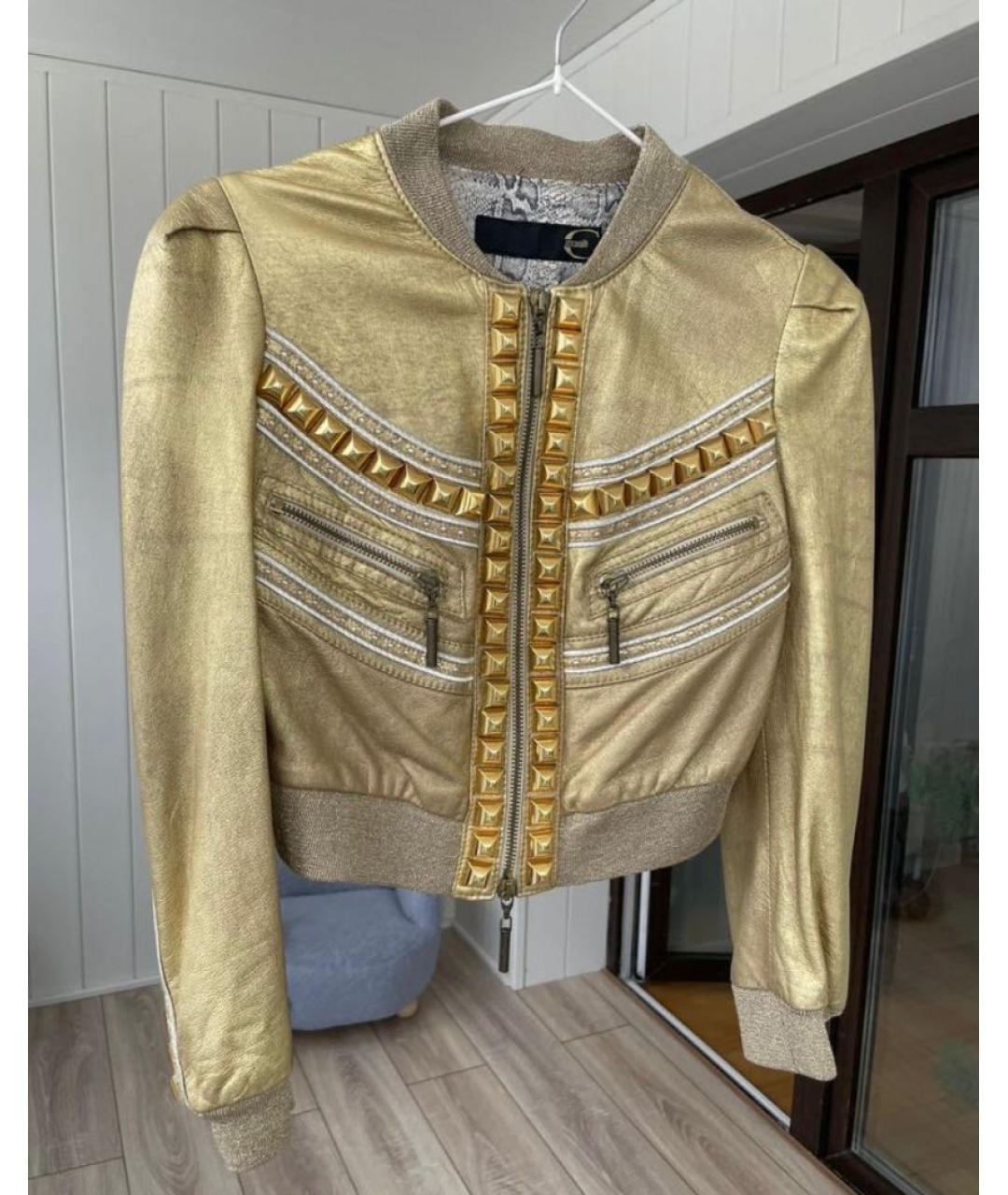 JUST CAVALLI Золотая кожаная куртка, фото 6